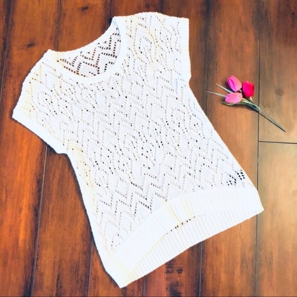 Tops - White Knit Short Sleeve Sweater Small Tunic Top